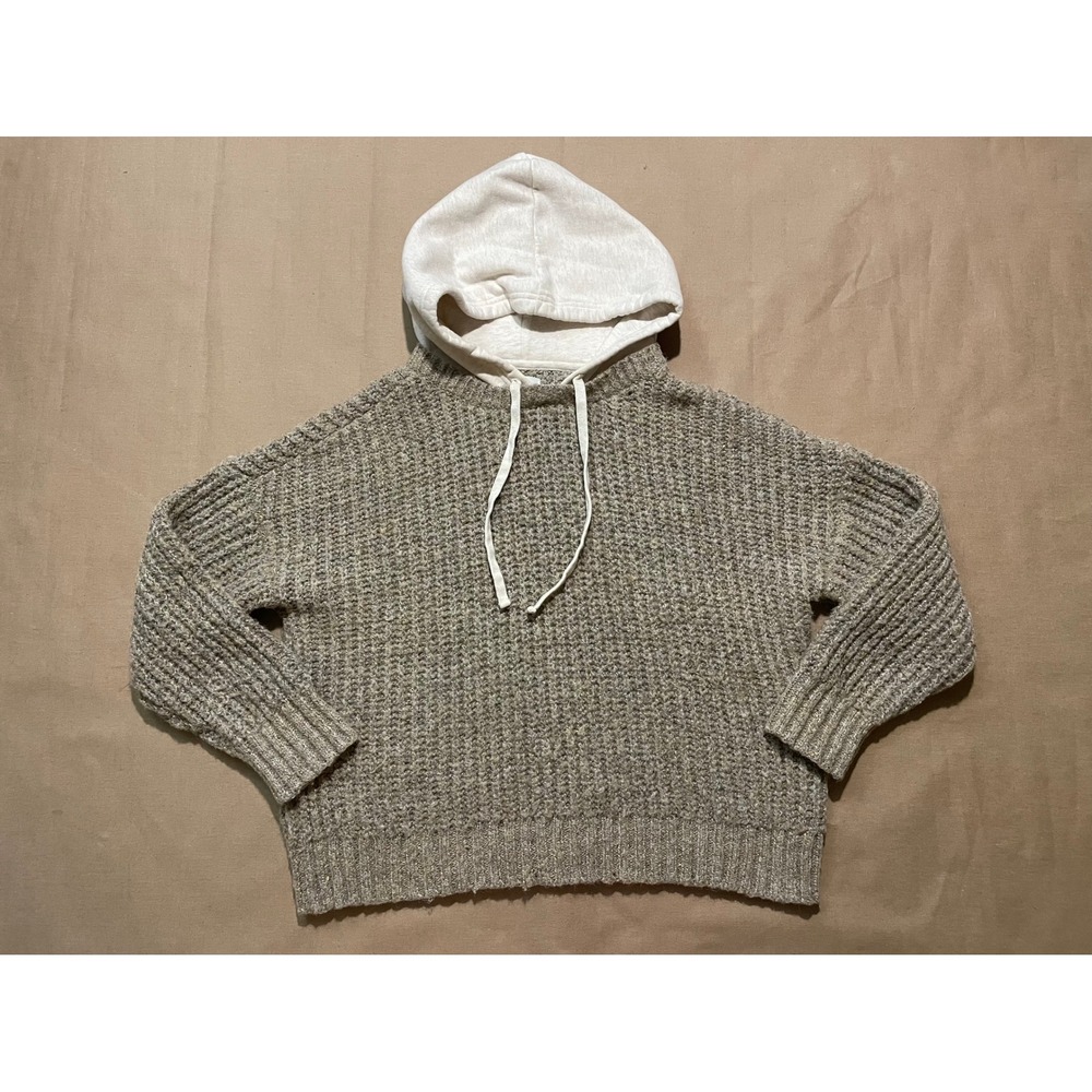 Offline by Aerie Twofer Sweater Hoodie Sz XL Brown Oversized Relaxed Chunky Knit